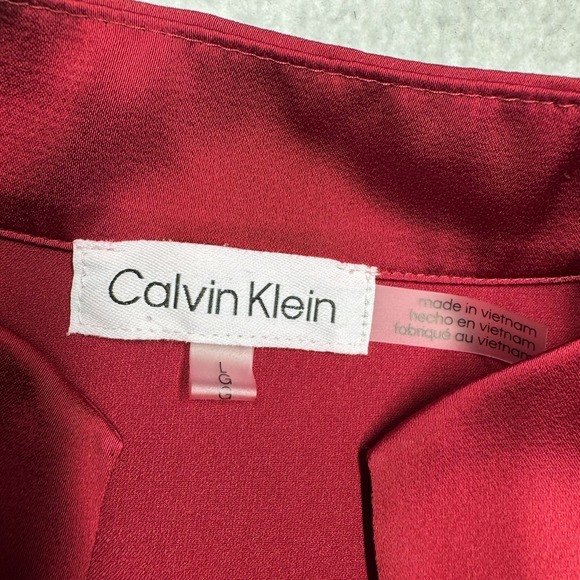 Calvin Klein Red Top Blouse Long Sleeve Shirt 100% Polyester Women's Size L - Picture 3 of 9
